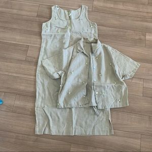 Positive Attitude Brand Tan Linen Dress & Jacket